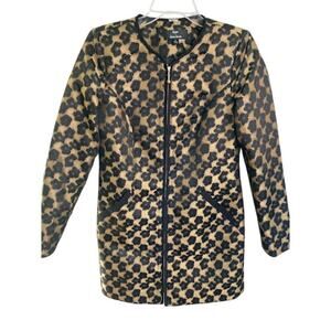 Dennis Basso Black and Gold Floral Zip Front Coat Jacket Duster Size 4